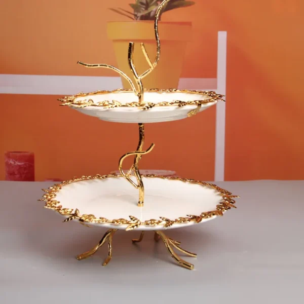 MYOUNG-Wholesale Supplier Cake Ceramic Cake Stand Golden Plated Rack Ceramic Dessert Plate,for Wedding Decor Table Cakes Buffet Food Sweets Display Rack - Image 2