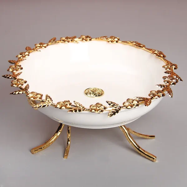 MYOUNG-Wholesale Supplier Cake Ceramic Cake Stand Golden Plated Rack Ceramic Dessert Plate,for Wedding Decor Table Cakes Buffet Food Sweets Display Rack - Image 3