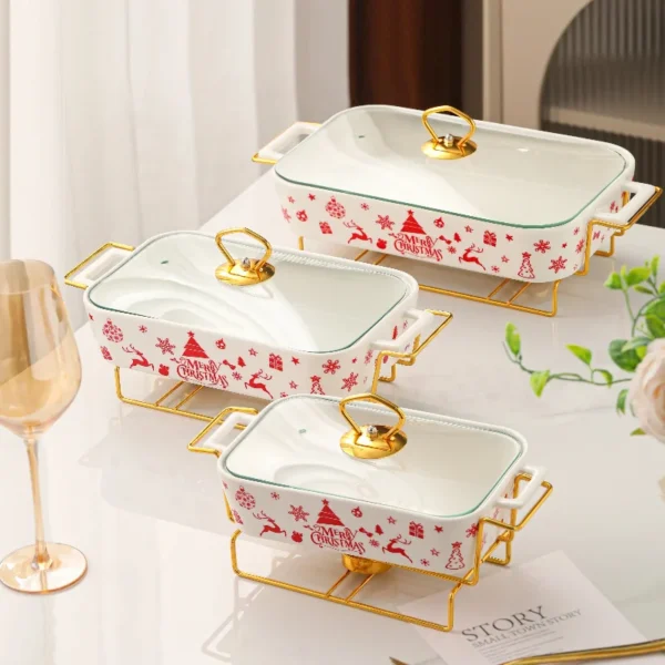 MYOUNG-Wholesale Ceramic Baking Tray With Glass Cover, Hot Pot Square Shaped Warm Food Ceramic Stove - Image 3