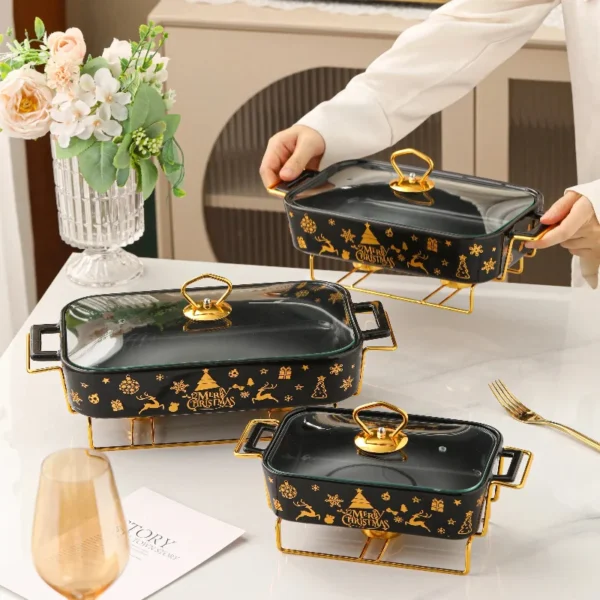 MYOUNG-Wholesale Ceramic Baking Tray With Glass Cover, Hot Pot Square Shaped Warm Food Ceramic Stove - Image 4