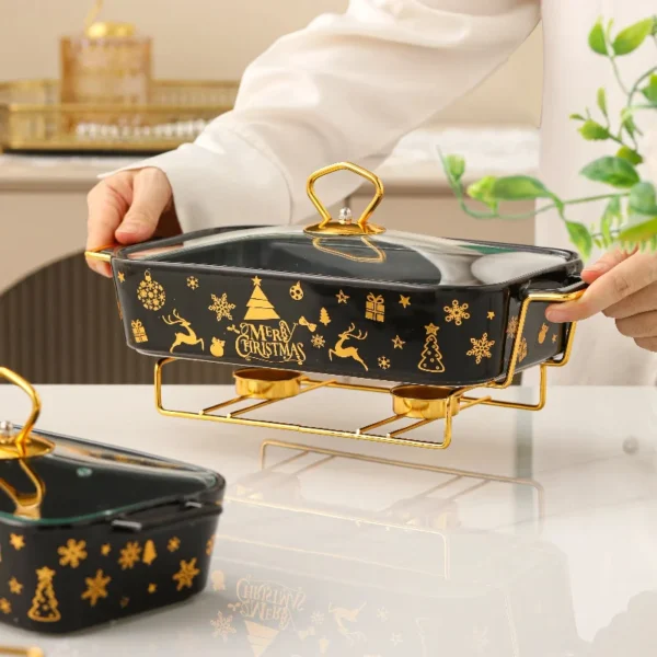 MYOUNG-Wholesale Ceramic Baking Tray With Glass Cover, Hot Pot Square Shaped Warm Food Ceramic Stove - Image 5