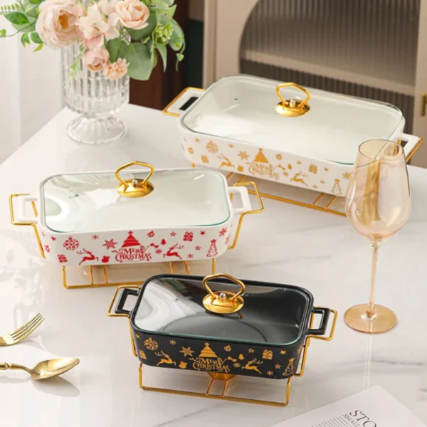 MYOUNG-Wholesale Ceramic Baking Tray With Glass Cover, Hot Pot Square Shaped Warm Food Ceramic Stove - Image 2