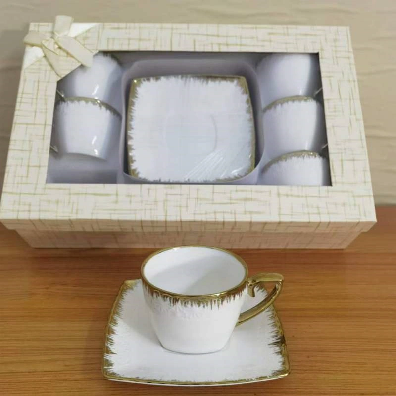 MYOUNG-Ceramic Espresso Cup and Saucer ,Tea Cups and Saucers Set of 6,for Cappuccino, Latte, Mocha, Au Lait, Double Espresso 5 tea cup and saucer