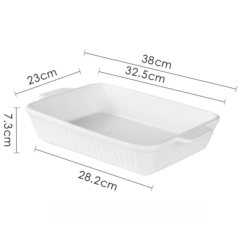 MYOUNG-Wholesale European and American Kitchen Ceramic Baking Pan,Rectangular Baking Tray, Cheese Baked Rice Baking Tray Set, Microwave Available 12 large size white ceramic baking pan