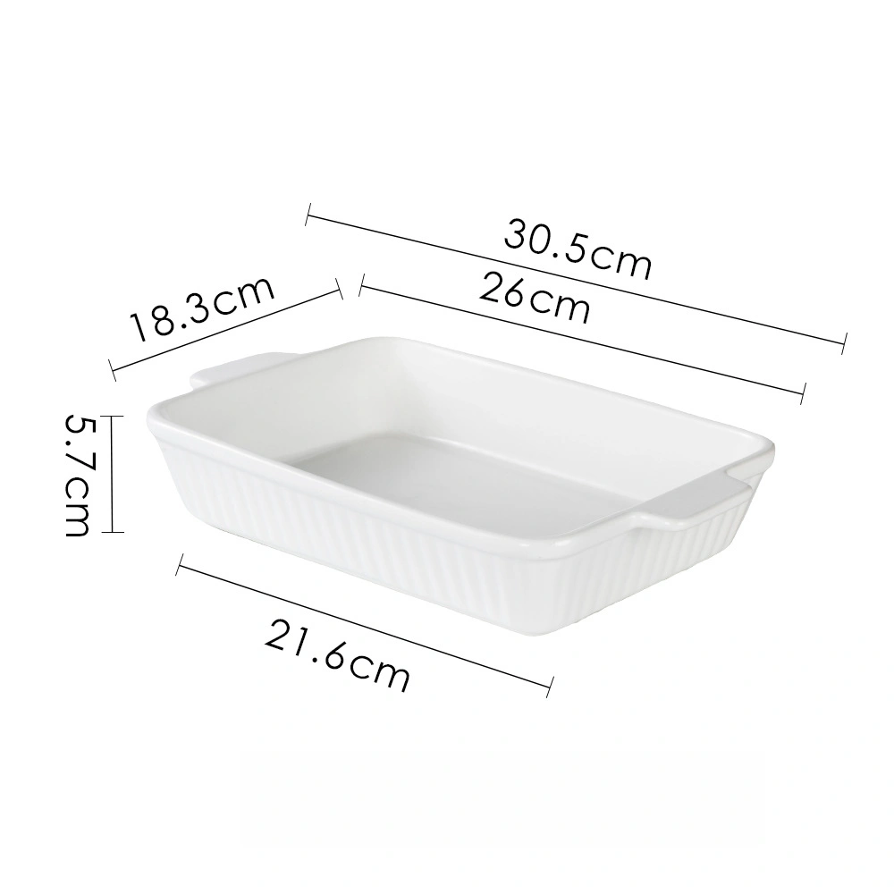 MYOUNG-Wholesale European and American Kitchen Ceramic Baking Pan,Rectangular Baking Tray, Cheese Baked Rice Baking Tray Set, Microwave Available 11 middle size white ceramic baking pan