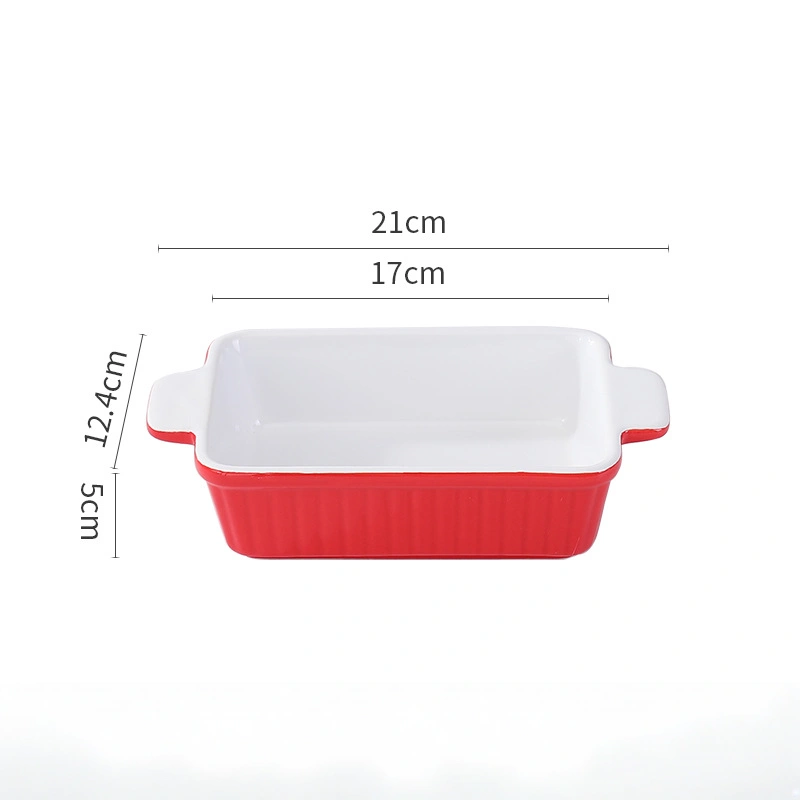 MYOUNG-Wholesale European and American Kitchen Ceramic Baking Pan,Rectangular Baking Tray, Cheese Baked Rice Baking Tray Set, Microwave Available 9 red ceramic baking pan